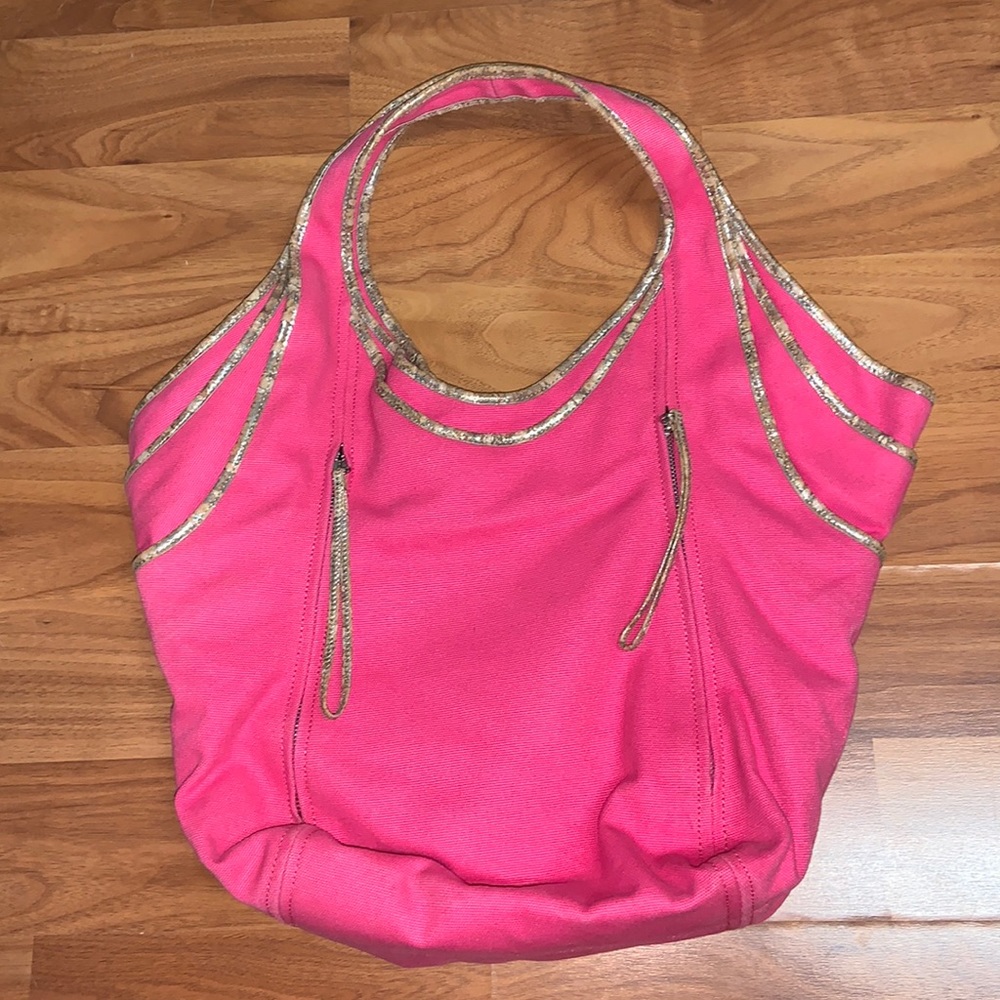 kooba Canvas and Cork Hobo Tote Bag